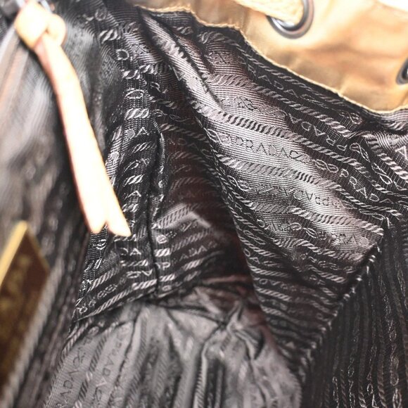 PRADA Logo Backpack Bag Drawstring Nylon Leather Beige Italy 38KA864 - Picture 9 of 15